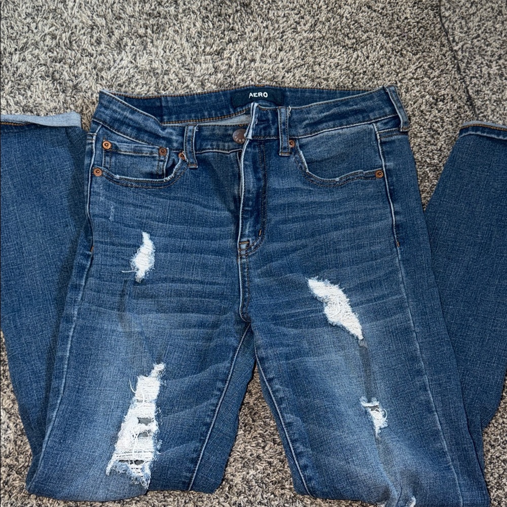 Aeropostale Women's Dark Blue Distressed Skinny Jeans